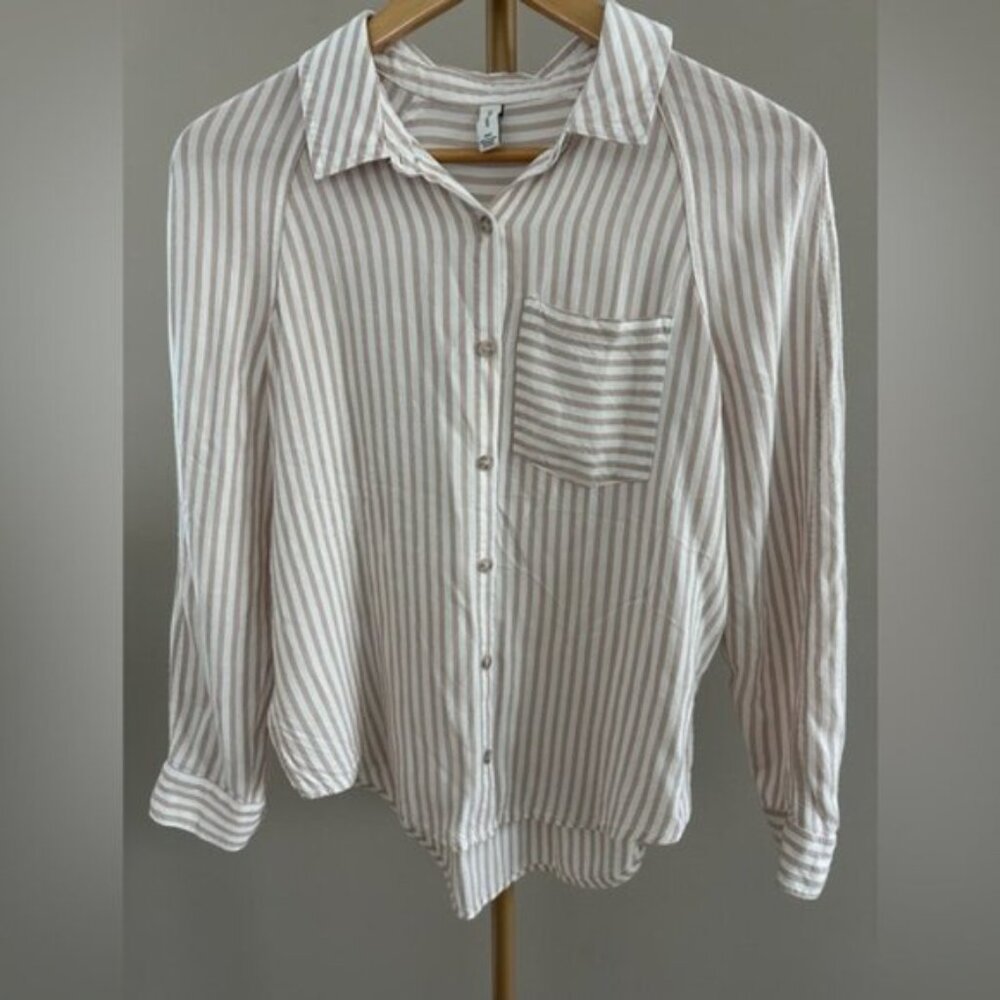 Gentle Fawn Striped Button Down Blouse 2XS Beige White